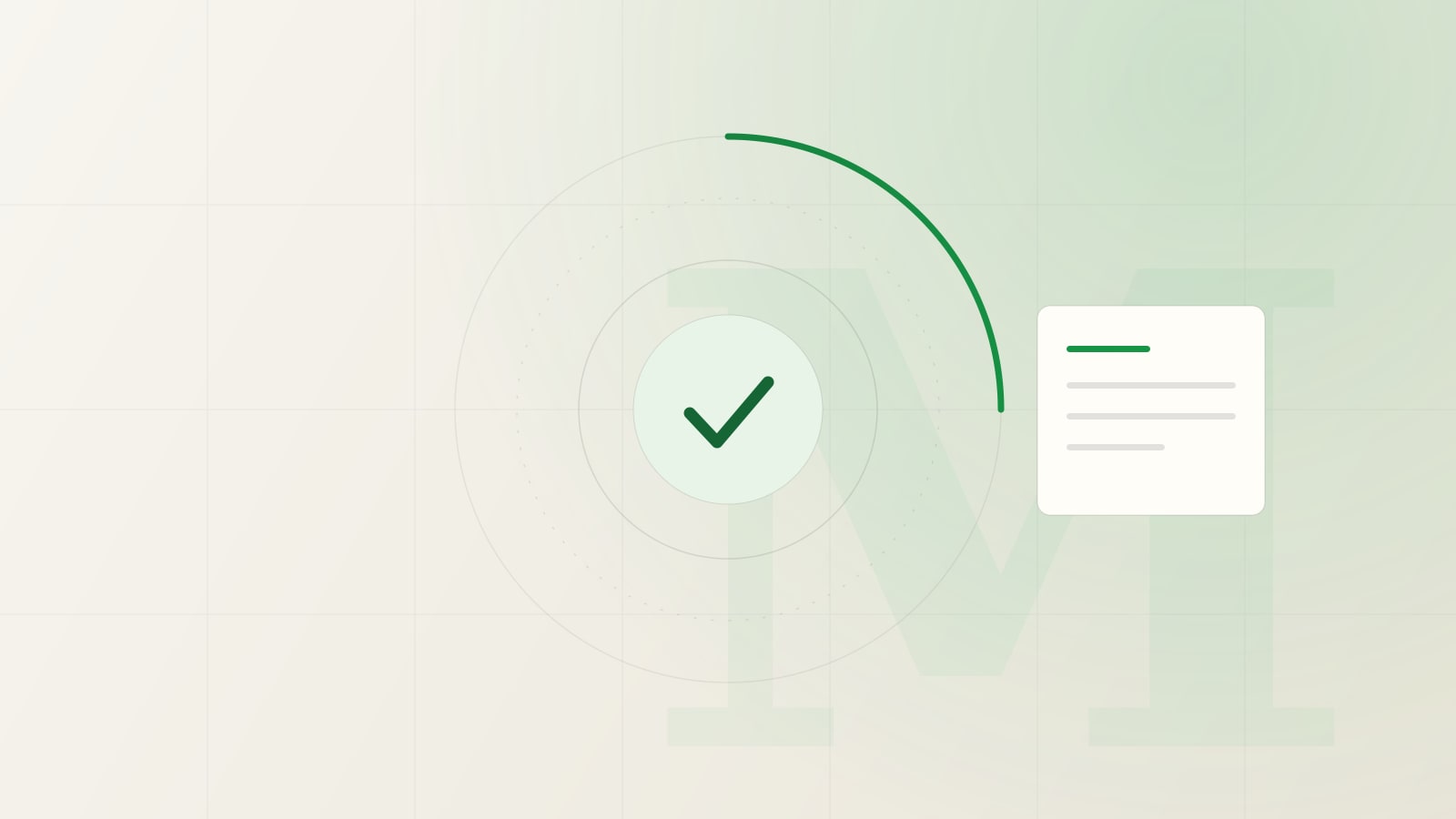 Ilustración: comprobaciones concéntricas que se cierran sobre una verificación completada.